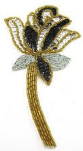 Load image into Gallery viewer, Flower with Black Silver Gold Sequins and Beads 6&quot; x 3.5&quot;
