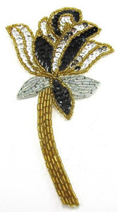 Flower with Black Silver Gold Sequins and Beads 6" x 3.5"