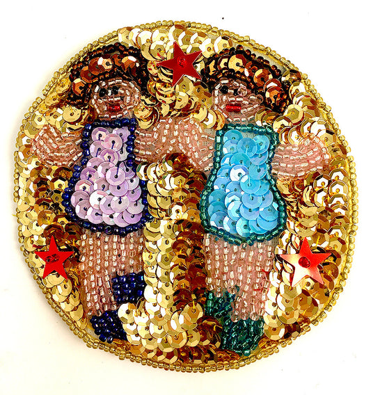 Zodiac Symbol Gemini the Twins, Sequin Beaded 3.5"