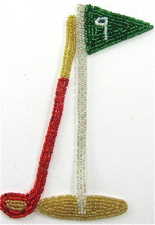 Golf Club at 9th Hole with Red, Gold, Green and White Beads 6" X 4"