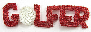 “Golfer” Sequin Appliqué with Red Beads and White Sequins in 2 Size Variants