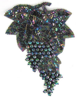 Leaf with Grapes on vine Moonlite Sequins and Beads 7.5" x 5"