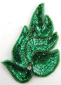Green Leaf Single with Rhinestone 6" x 4"