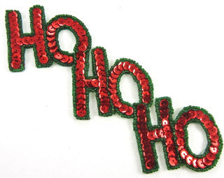 Handmade "Ho-Ho-Ho" Xmas Appliqué With Red and Green Sequins and Beads 3" x 7"