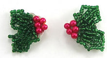 Load image into Gallery viewer, Holly Christmas Pair with Beads 1&quot; x 2&quot;