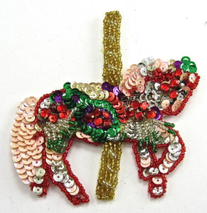 Horse Carousel with MultiColored Sequins and Beads 4" x 4"