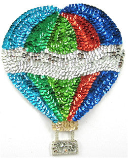 Hot Air Balloon with Basket - Multicolored Sequins and Beads 7.5" x 6"