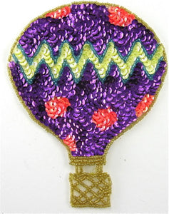 Hot Air Balloon with Purple Yellow Orange Sequins 5.5" x 4.5"