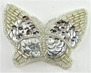 Butterfly with Silver Sequins and Beads 2.5" x 2"