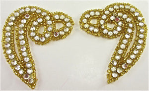 Designer Pair Twist with Gold Beads and Rhinestones 3" x 2.5"