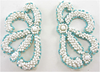 Designer Motif Pair with White and Turquoise Beads 3" x 2"