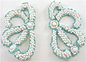 Designer Motif Pair with White and Turquoise Beads 3" x 2"