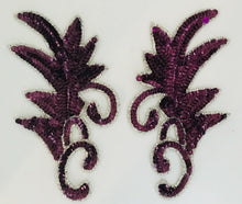 Load image into Gallery viewer, Leaf Pair with Wine Colored Sequins and Beads 7&quot; x 4&quot;