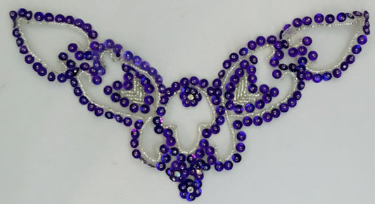 Designer Motif Neckline with Purple Sequins and Rhinestones 9" x 5"