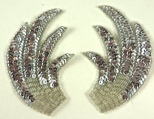 Designer Motif Wing Pair with Silver Sequins and Beads 6" x4"