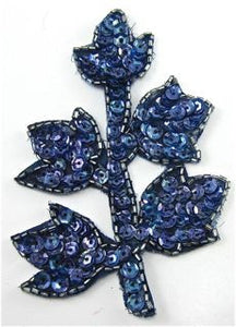 Leaf with Greyish Blue Sequins and Beads 4" x 3"