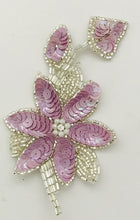 Load image into Gallery viewer, Flower Pairs and Singles with light Lavendar Sequins and Silver Beads and center Rhinestones 6&quot; x 3.5&quot;