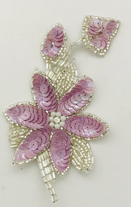 Flower Pairs and Singles with light Lavendar Sequins and Silver Beads and center Rhinestones 6" x 3.5"