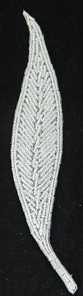 Leaf Appliqué with Clear Iridescent Beads 7.5" x 1.5"