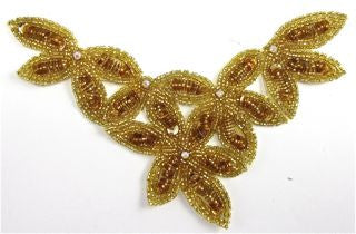Flower Neck Line Gold Beaded with AB Rhinestones 7.5" x 4.5"