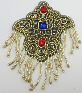Epaulet with Gold Beads Jewels Black Background 4.5" x 3"