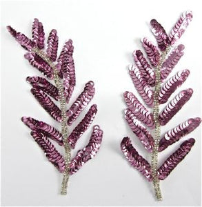 Leaf Pair with Pinkish Mauve Sequin 6" x 3"