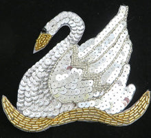 Load image into Gallery viewer, Swan Silver and Gold Sequins and Beads 4.5&quot; x 5&quot;