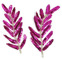 Load image into Gallery viewer, Leaf Pair with Fuchsia Sequins 6&quot; x 3&quot;
