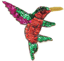 Load image into Gallery viewer, Hummingbird with Red Green Fuchsia Sequins and Beads 7&quot; x 6.5&quot;