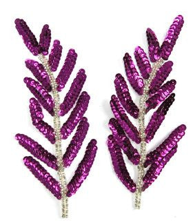 Leaf Pair w/ Purple Sequins and Silver Beads 6" x 3"