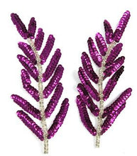 Load image into Gallery viewer, Leaf Pair w/ Purple Sequins and Silver Beads 6&quot; x 3&quot;