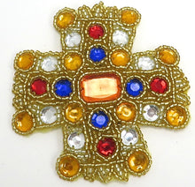 Load image into Gallery viewer, Cross All Beaded with Multi-Colored Stones 3.5&quot; x 3.5&quot;
