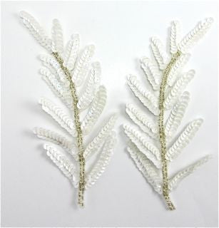 Leaf Pair with White Sequins and Silver Beads 6" x 3"