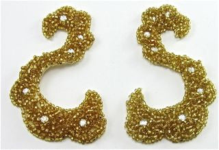 Designer Motif with Raised Gold Beads and AB Rhinestones 4" x 2"