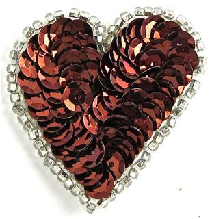 Heart with Bronze* Sequins and Silver Trim 1.5" x 1.5"