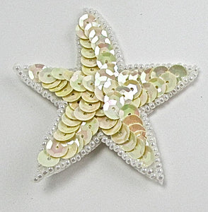 Star with China Beige Sequins and White Beads 2.5"