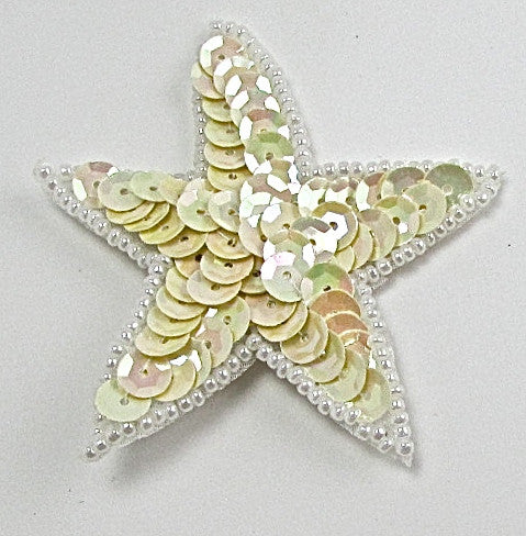 Star with China Beige Sequins and White Beads 2.5