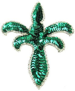 Fleur de lis Emerald Sequin 5" x 4"