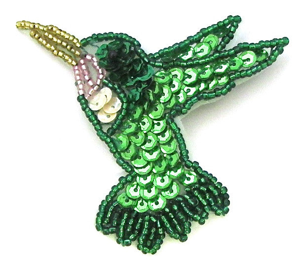 Hummingbird with Green Sequins and Beads 2.75