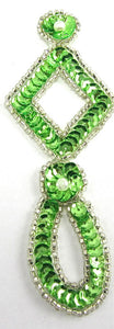 Designer Motif Drop with Lime Green Silver Beads 4.5" x 2"