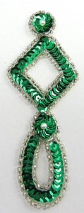 Designer Motif Drop with Emerald Green Sequins Silver Beads 4.5" x 2"