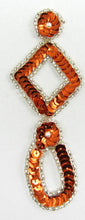 Load image into Gallery viewer, Designer Motif Drop with Orange Sequins Silver Beads 4.5&quot; x 2&quot;