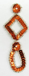 Designer Motif Drop with Orange Sequins Silver Beads 4.5" x 2"