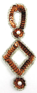 Designer Motif Drop with Bronze Sequins Silver Beads 4.5" x 2"