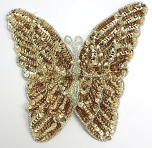 Load image into Gallery viewer, Butterfly with Gold Sequins and Silver Beads 8&quot; x 7&quot;