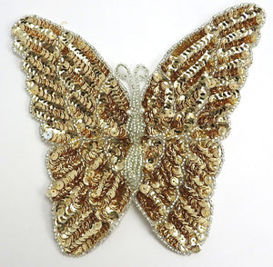 Butterfly with Gold Sequins and Silver Beads 8" x 7"