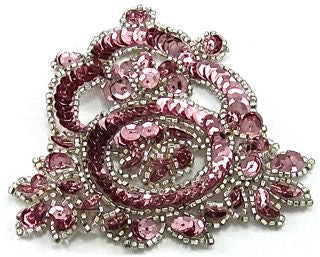 Design Motif with Pink Sequins and Silver Beads 4" x 4"