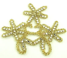 Load image into Gallery viewer, High Quality Rhinestone Flower with Lite Gold Beads 5.5&quot; x 4&quot;