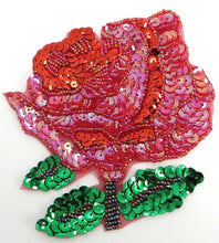 Load image into Gallery viewer, Flower Rose with Red and Green Sequins and Beads 5&quot; x 5&quot;