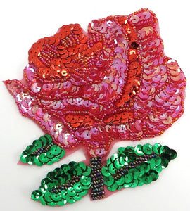 Flower Rose with Red and Green Sequins and Beads 5" x 5"